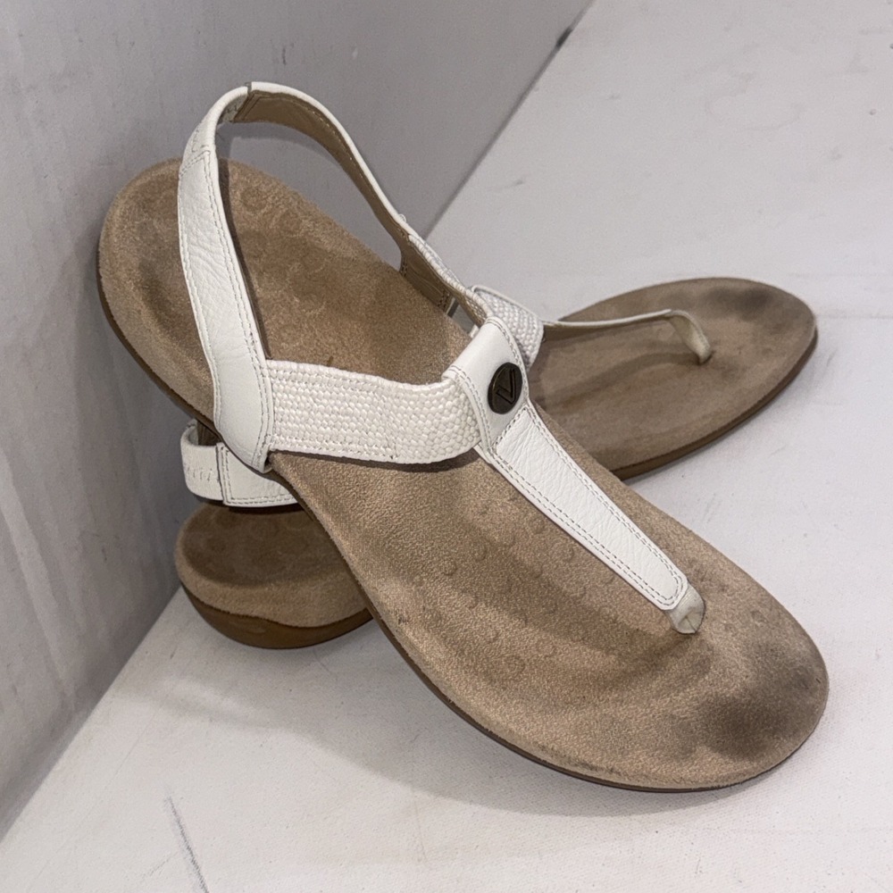 Vionic Brea Thong White Leather Orthotic Strappy Slingback Sandals Women's Sz 9